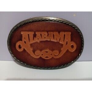 Alabama Band Vintage Brown Leather/Metal Belt Buckle Vintage 3"